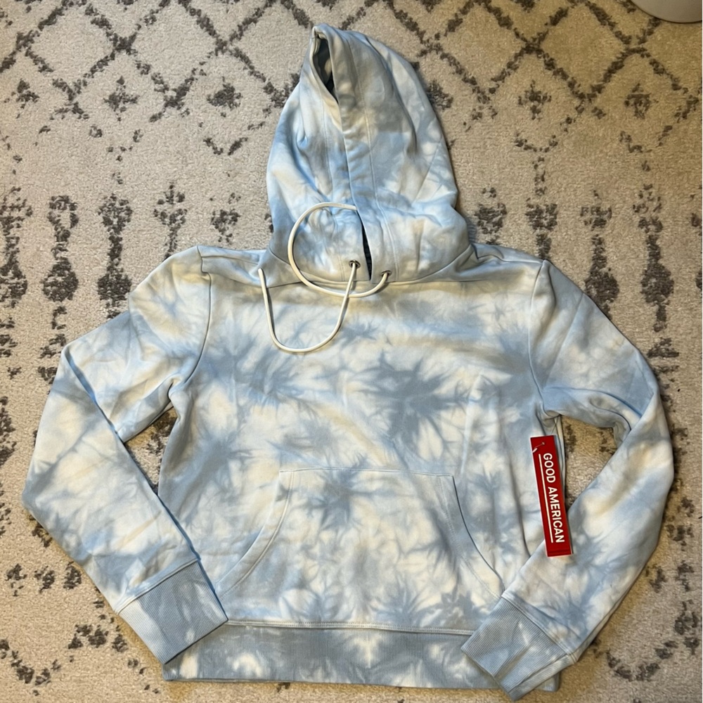Good American NWT Blue Cloud Tie Dye Hoodie